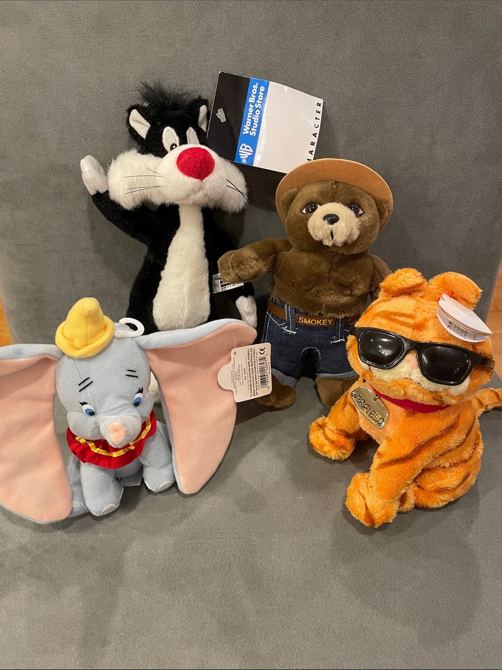 Vintage Plush Garfield Dumbo Sylvester Smokey the Bear Set of 4 - NEW withTags
